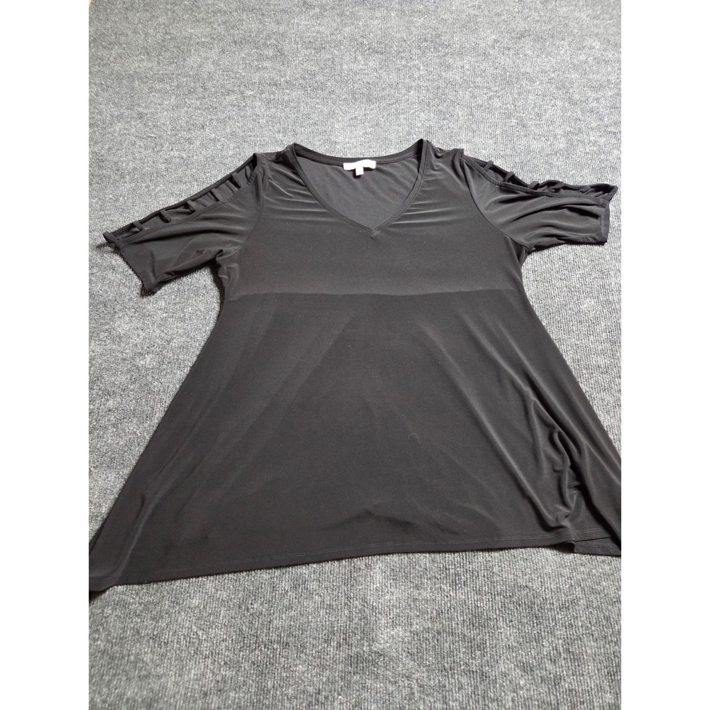 Chaus New York Black Ladder Cutout Sleeve V-Neck Tunic Top XL 138650
